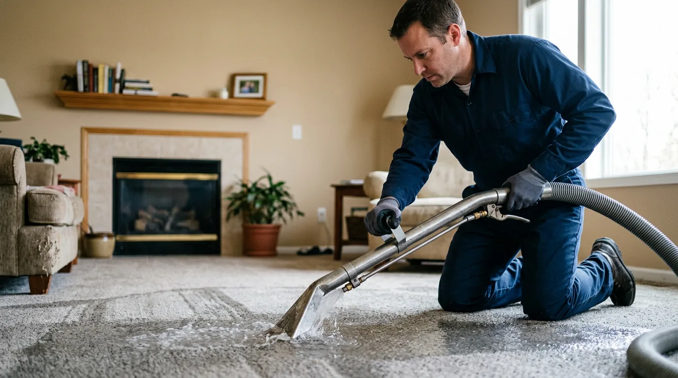 Water damage restoration technician working near Wales Center, NY